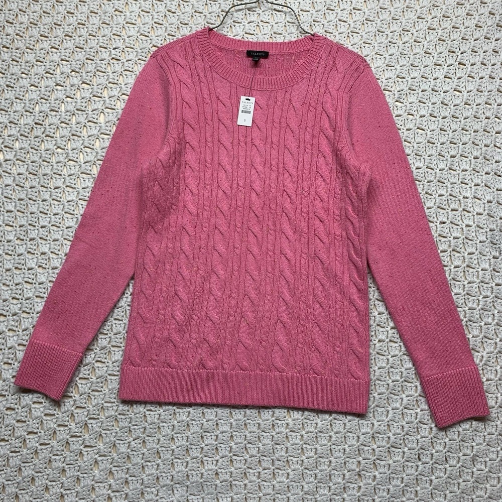 Talbots Sweater Women Sz S Pink Cable Knit Long Sleeve Crew Neck Classic‎ Barbie